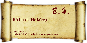 Bálint Hetény névjegykártya